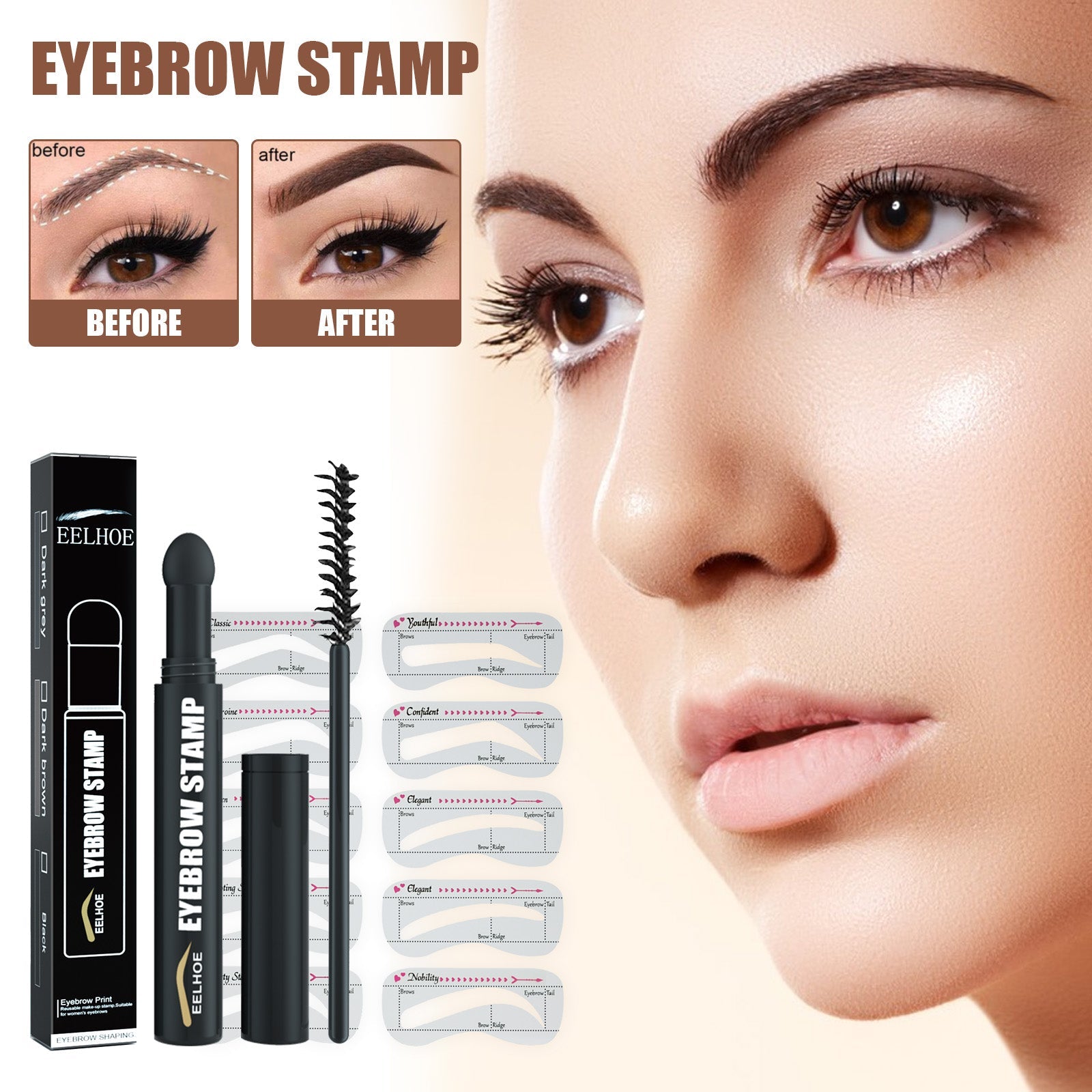 Eyebrow Printing Pen, Quick Makeup Eyebrow Natural Hairline Lazy Easy Waterproof With Eyebrow Card Eyebrow Brush