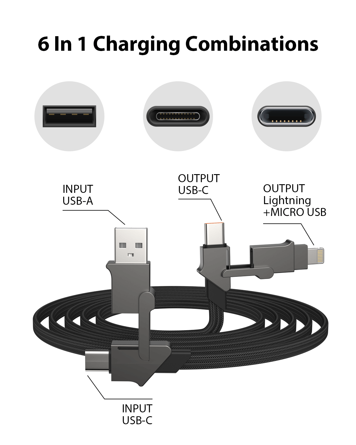 UniCharge Pro | 6-in-1 Travel Cable 100W (1.2m/3.9ft)
