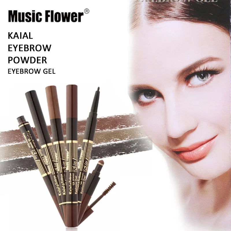 Music Flower Brand Eye brow Makeup Set Eyeliner+Eyebrow Powder+Eyebrow Brush Long-lasting Waterproof Quick Dry Comestic Tools