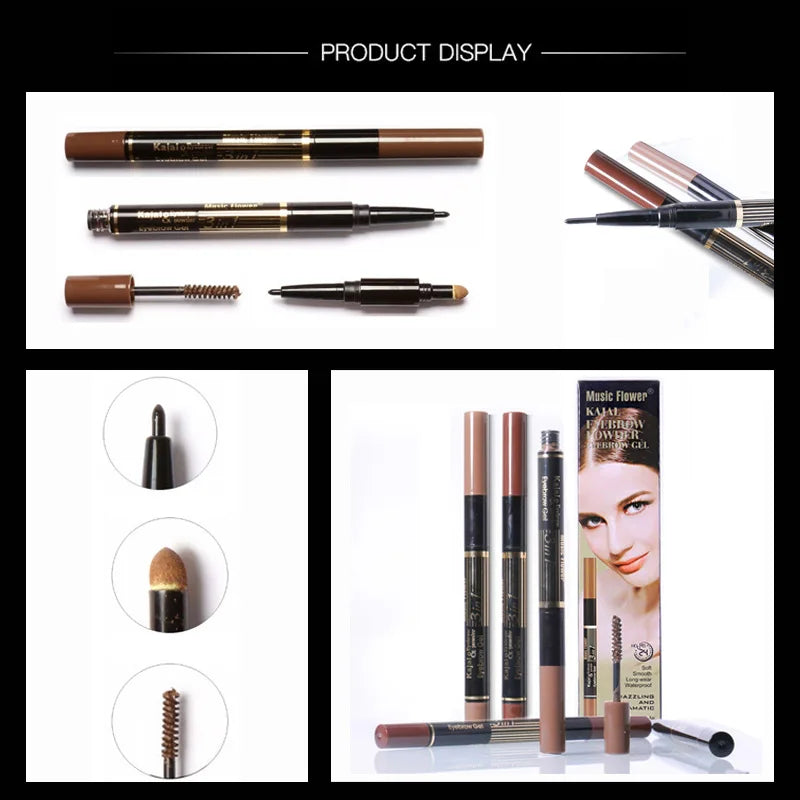 Music Flower Brand Eye brow Makeup Set Eyeliner+Eyebrow Powder+Eyebrow Brush Long-lasting Waterproof Quick Dry Comestic Tools