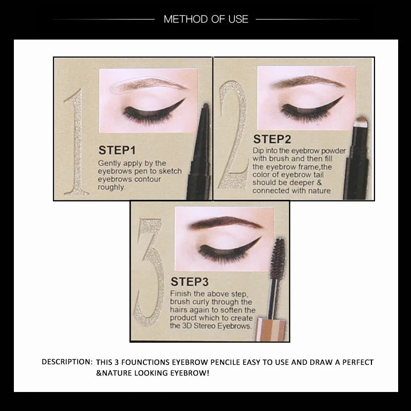 Music Flower Brand Eye brow Makeup Set Eyeliner+Eyebrow Powder+Eyebrow Brush Long-lasting Waterproof Quick Dry Comestic Tools